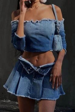 Gradient Girly Off Shoulder Denim Blouse -Clothing-PrettyTina C23072109 BL 5