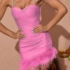 Chain Strap Elegant Irregular Feather Hem Mini Dress
