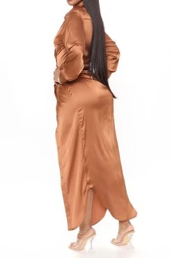 Solid Color Hot Lace-Up High Split Maxi Dress -Clothing-PrettyTina C23072170 CH 2