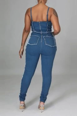 Patchwork Smart Spaghetti Strap Denim Jumpsuit -Clothing-PrettyTina C23072178 BL 3