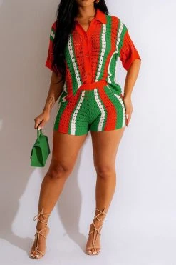 Color Block Hollow-Out Cozy Knitted Pant Suit -Clothing-PrettyTina C23072187 RE 1