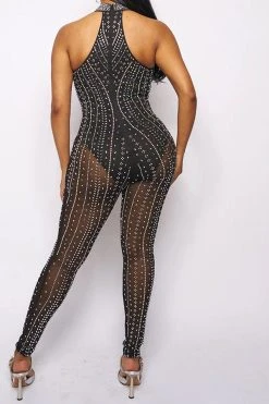 Rhinestone Kitsch See-Through Bodycon Jumpsuit -Clothing-PrettyTina C23072731 BK 5