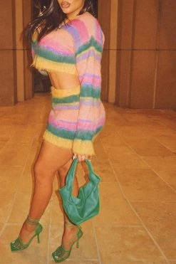 Rainbow Striped Pretty Knitted Dress Suit -Clothing-PrettyTina C23072756 RT 3