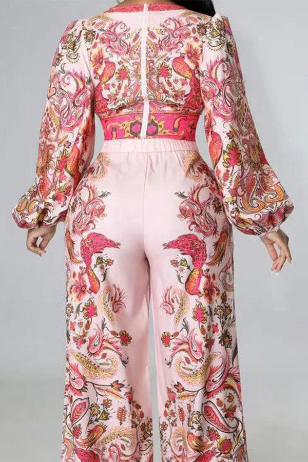 Tribal Floral Print Classic Wide Leg Pant Suit 2 Tribal Floral Print Classic Wide Leg Pant Suit - Image 2