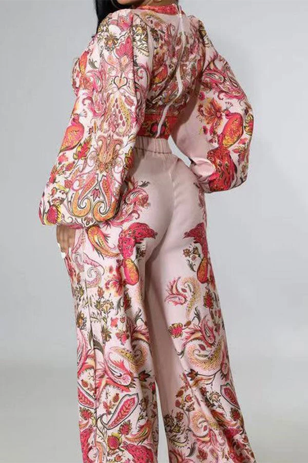 Tribal Floral Print Classic Wide Leg Pant Suit 3 Tribal Floral Print Classic Wide Leg Pant Suit - Image 3