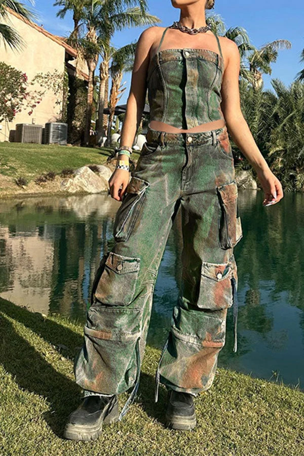 Tie Dye Cool Denim Camisole & Multi Pocket Pants 2 Tie Dye Cool Denim Camisole & Multi Pocket Pants - Image 2