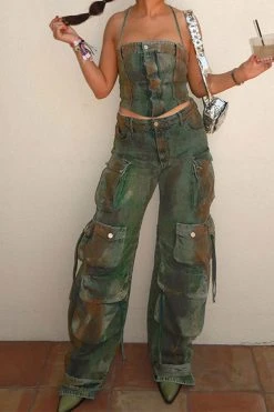 Tie Dye Cool Denim Camisole & Multi Pocket Pants 7 Tie Dye Cool Denim Camisole & Multi Pocket Pants -Clothing-PrettyTina C23072758 RT 3