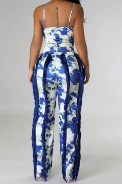 Tie Dye Pretty Tassel Patchwork Pant Suit -Clothing-PrettyTina C23072770 BL 3