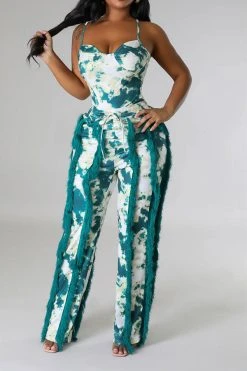 Tie Dye Pretty Tassel Patchwork Pant Suit -Clothing-PrettyTina C23072770 GR 5