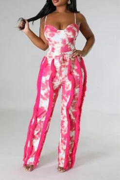 Tie Dye Pretty Tassel Patchwork Pant Suit