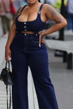 Gradient Retro Suspenders Denim Pant Suit