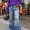 Feather Trim Rocking Bell Bottoms Jeans