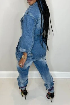 Gradient Versatile Belted Denim Coat -Clothing-PrettyTina C23080110 BL 3