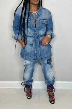 Gradient Versatile Belted Denim Coat -Clothing-PrettyTina C23080110 BL 4