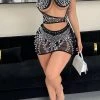 Beaded & Rhinestone Decor Flirty See-Through Irregular Mini Dress