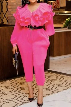 Hem Wired Ruffle Sweet Drawstring Jumpsuit -Clothing-PrettyTina C23080147 RR 3