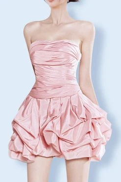 Solid Color Bandeau Romantic Bubble Mini Dress -Clothing-PrettyTina C23080177 PI 3