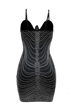 Rhinestone Tassel Hot Spaghetti Strap Mini Dress -Clothing-PrettyTina C23081540 BK 4