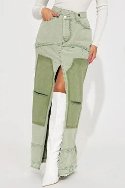 Color Block Patchwork Unique High Split Denim Skirt 11 Color Block Patchwork Unique High Split Denim Skirt -Clothing-PrettyTina C23082822 GR 2