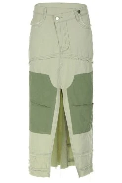 Color Block Patchwork Unique High Split Denim Skirt 13 Color Block Patchwork Unique High Split Denim Skirt -Clothing-PrettyTina C23082822 GR 4