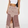 Color Block Patchwork Unique High Split Denim Skirt