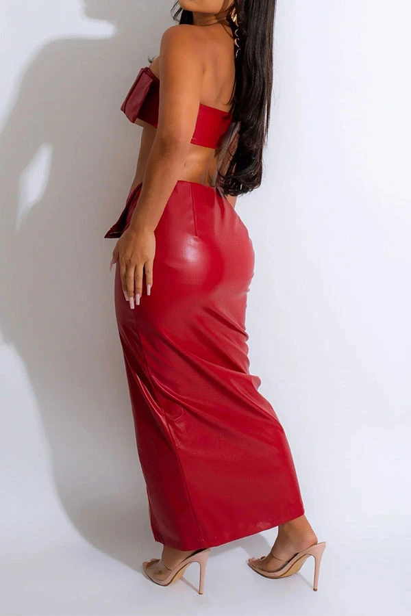 Metal Buckled Bandeau Flirty PU Dress Suit 7 Metal Buckled Bandeau Flirty PU Dress Suit - Image 7