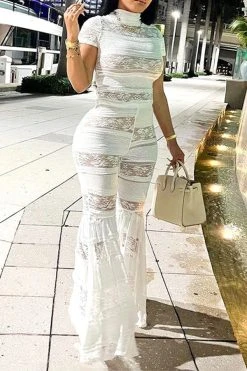 Lace Patchwork Stunning Bell Bottoms Pant Suit -Clothing-PrettyTina C23082891 WH 6