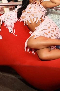 Solid Color Whimsical Burn-Out Tassel Dress Suit -Clothing-PrettyTina C23082892 PI 5