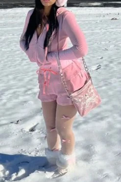 Solid Color Hooded Girly Tiered Dress Suit -Clothing-PrettyTina C23082893 PI 4