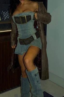 Solid Color Urban Pleated Denim Mini Dress With Belt -Clothing-PrettyTina CP2302132 BL 4 f3549e9e 55be 46f0 8f4b d628d8fbeda5