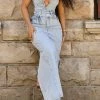 Blue Cool High Split Bandeau Denim Maxi Dress