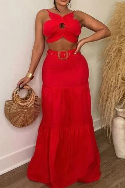 Solid Color Romantic Backless Dress Suit -Clothing-PrettyTina CP2305309 RE 1