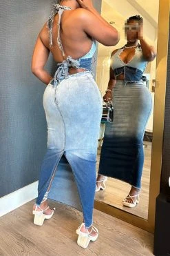 Gradient Boyish Backless Denim Dress Suit -Clothing-PrettyTina CP2308163 BL 3