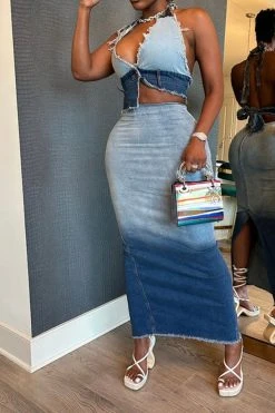 Gradient Boyish Backless Denim Dress Suit -Clothing-PrettyTina CP2308163 BL 4