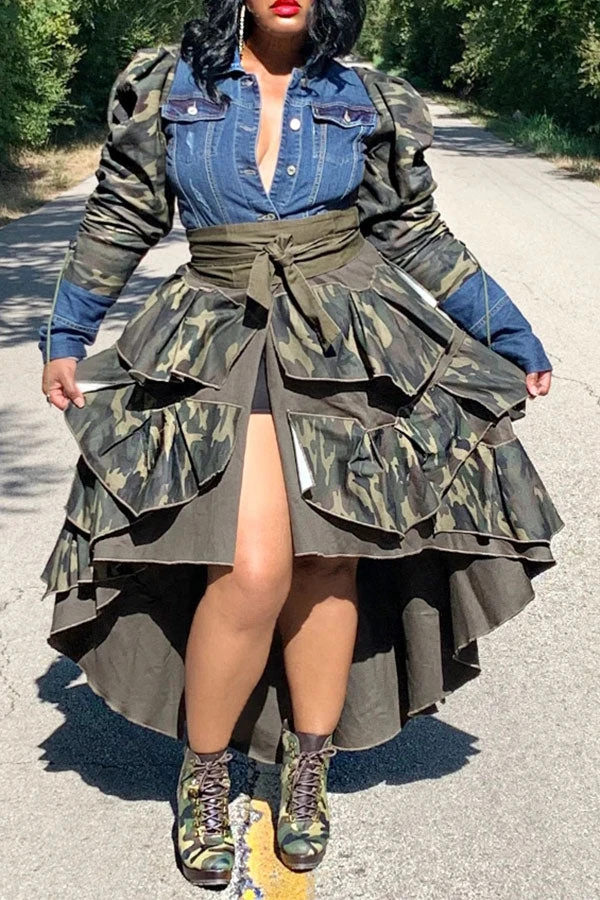 Camouflage Patchwork Denim Cool Single Breasted Coat 1 Camouflage Patchwork Denim Cool Single Breasted Coat