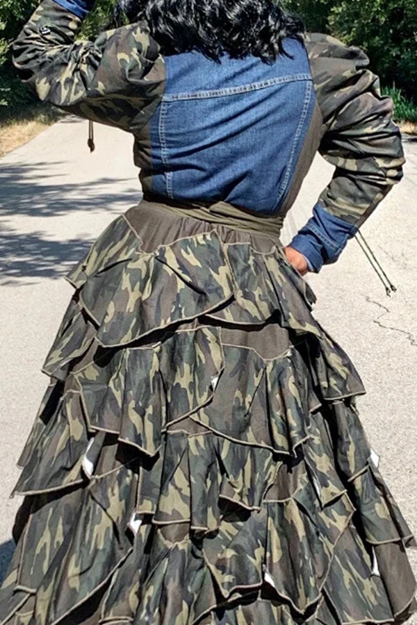 Camouflage Patchwork Denim Cool Single Breasted Coat 4 Camouflage Patchwork Denim Cool Single Breasted Coat - Image 4