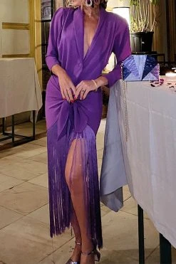 Solid Color Classic Tassel Dress Suit -Clothing-PrettyTina CP2309022 PU 4