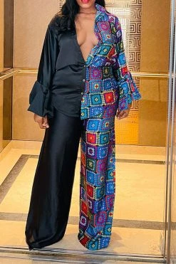 Graphic Print Modern Single Breasted Pant Suit