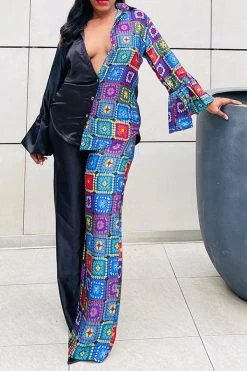 Graphic Print Modern Single Breasted Pant Suit -Clothing-PrettyTina CP2309026 RT 3