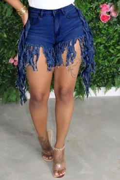 Denim Stylish Irregular Tassels Shorts -Clothing-PrettyTina H20061820 2