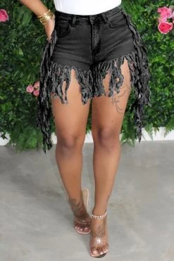 Denim Stylish Irregular Tassels Shorts -Clothing-PrettyTina H20061820 4