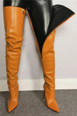 Solid Color Romantic Zipper Stiletto Boots -Clothing-PrettyTina H21072149 OR 1