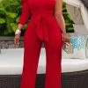 Solid Color One Shoulder Elegant Jumpsuit Wih Belt