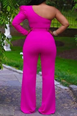 Solid Color One Shoulder Elegant Jumpsuit Wih Belt -Clothing-PrettyTina H21080522 RR 3