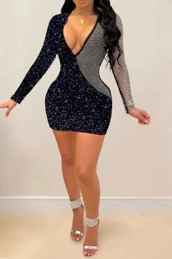 Mesh Patchwork Sequined Chic Mini Dress -Clothing-PrettyTina H21090218 BL 1 0a33d651 6891 4335 8bdd ab7315eba3d2