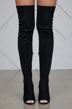 Solid Color Peep Toe Modern Stiletto Boots -Clothing-PrettyTina H21090802 BK 4