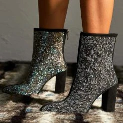 Rhinestone Glittery Pointed Toe Block Boots -Clothing-PrettyTina H21090812 BK 3