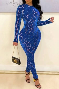 Abstract Print On-trend Zipper Bodycon Jumpsuit -Clothing-PrettyTina H21101103 BL 1