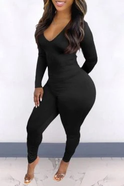 Solid Color Elegant Back Drawstring Jumpsuit -Clothing-PrettyTina H21101107 BK 2