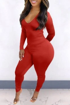 Solid Color Elegant Back Drawstring Jumpsuit -Clothing-PrettyTina H21101107 RE 2